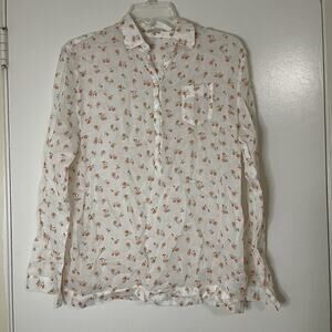 Massimo Alba ivory white floral ramie button down long sleeve blouse medium